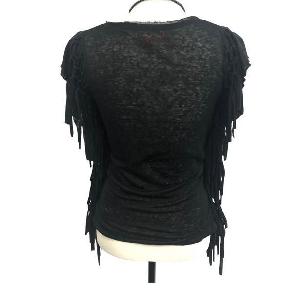 Manoush Black braided fringe boho hippie 100% linen women's blouse size small - Picture 2 of 3
